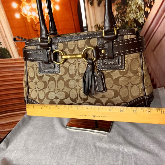 Coach Hamptons Signature Carryall Satchel tan signature canvas leather trim - Picture 4 of 13